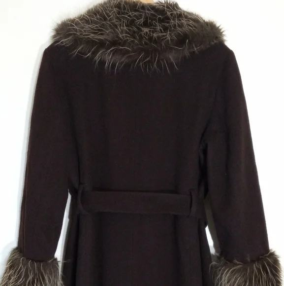 Midnight Velvet Vintage longline wool dress coat with fur trim women's size 14 - Picture 7 of 14
